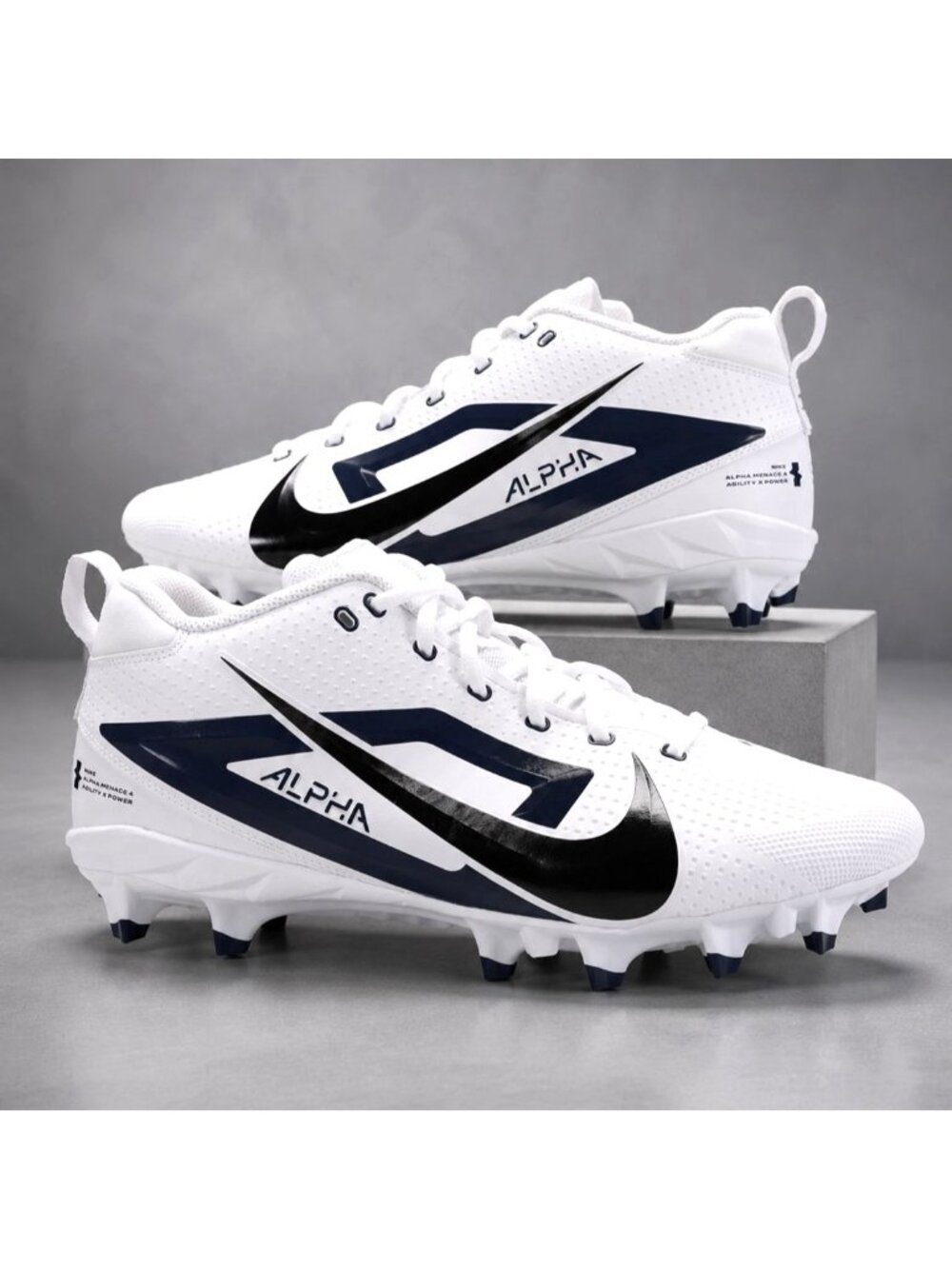 Nike Alpha Menace 4 Varsity Football Cleats Mens 14 Black White FZ7703-104